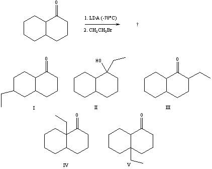 What would be the major product of the following reaction sequence?   A)  I B)  II C)  III D)  IV E)  V