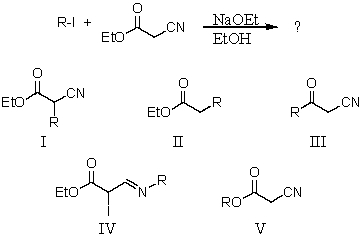 Which product can be obtained via the following generalized reaction?   A)  I B)  II C)  III D)  IV E)  V