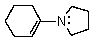  Which of the following statements is true of the enamine,   A)  The enamine can be made from cyclohexanone + pyrrolidine. B)  It has another resonance structure :   C)  It can be acylated at the  \infty -carbon of the original carbonyl compound. D)  It can be alkylated. E)  All of the above are true. 