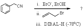 What is the expected final product when phenylacetonitrile is subjected to the following reaction sequence?  