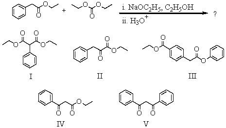 What is the expected product from the following reaction sequence?   A)  I B)  II C)  III D)  IV E)  V