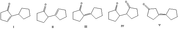 The aldol reaction of cyclohexanone produces which of these self-condensation products?   A)  I B)  II C)  III D)  IV E)  V