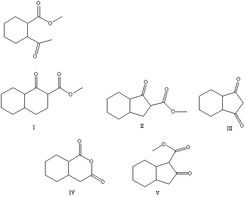 What is the product of the Dieckmann-like condensation of this ketoester,   A)  I B)  II C)  III D)  IV E)  V
