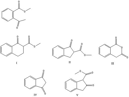 What is the product of the Dieckmann-like condensation of this ketoester,   A)  I B)  II C)  III D)  IV E)  V