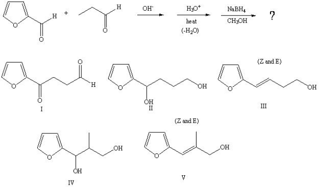 Predict the product from the following sequence:   A)  I B)  II C)  III D)  IV E)  V