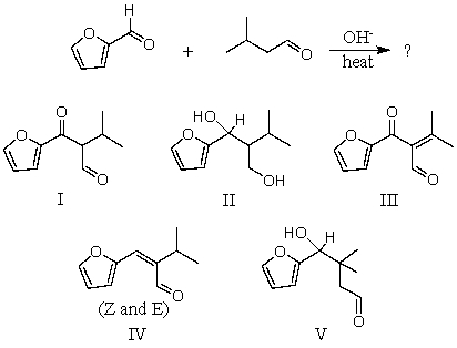 What would be the major product of the following reaction?   A)  I B)  II C)  III D)  IV E)  V