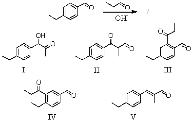 What would be the major product of the following reaction?   A)  I B)  II C)  III D)  IV E)  V