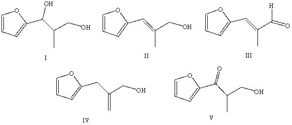   -What is the intermediate B in the synthesis shown above?   A)  I B)  II C)  III D)  IV E)  V
