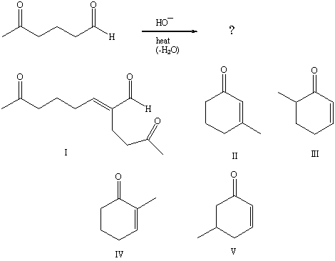 What product is formed during the following reaction?   A)  I B)  II C)  III D)  IV E)  V