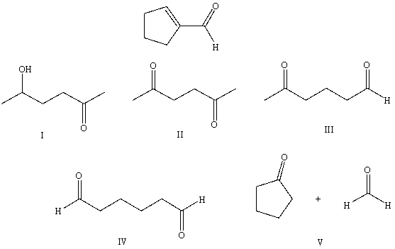 What starting compound(s) would you use in an aldol reaction to prepare     A)  I B)  II C)  III D)  IV E)  V