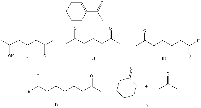 What starting compound(s) would you use in an aldol reaction to prepare as the major product:   A)  I B)  II C)  III D)  IV E)  V