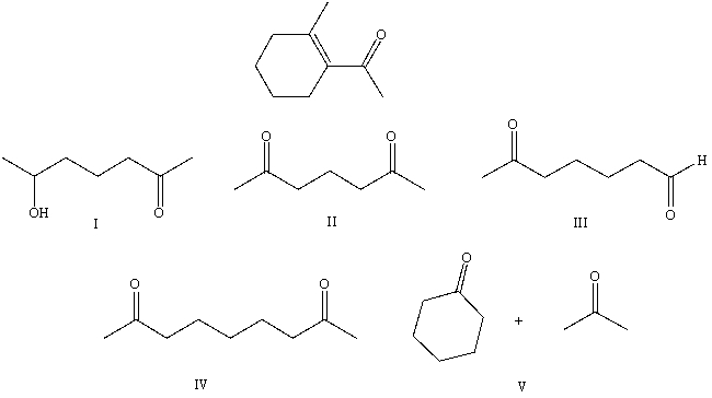 What starting compound(s) would you use in an aldol reaction to prepare as the major product:   A)  I B)  II C)  III D)  IV E)  V