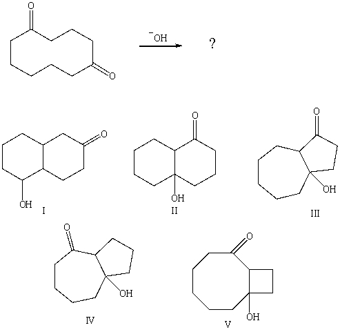 Predict the major product from the following reaction:   A)  I B)  II C)  III D)  IV E)  V