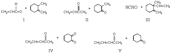 The Robinson annulation reaction which produces   uses which of the following as starting materials?   A)  I B)  II C)  III D)  IV E)  V