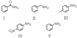 Which of the following bases has a conjugate acid with the smallest pKa?   A)  I B)  II C)  III D)  IV E)  V