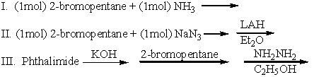 Which of the following can be used to prepare 2-aminopentane (pure) ?   A)  I B)  II C)  III D)  I and II E)  II and III