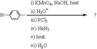 What would be the product of the following reaction sequence?   A)  p-bromobenzamide B)  p-bromobenzaldehyde oxime C)  p-bromobenzenesulfonamide D)  p-bromoaniline E)  4-bromo-3-chlorobenzoic acid
