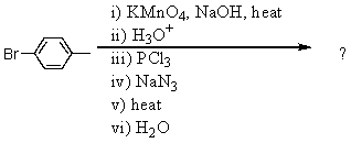 What would be the product of the following reaction sequence?   A)  p-bromobenzamide B)  p-bromobenzaldehyde oxime C)  p-bromobenzenesulfonamide D)  p-bromoaniline E)  4-bromo-3-chlorobenzoic acid