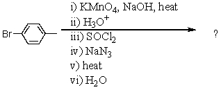 What would be the product of the following reaction sequence?   A)  p-bromobenzamide B)  p-bromobenzaldehyde oxime C)  p-bromobenzenesulfonamide D)  p-bromoaniline E)  4-bromo-3-chlorobenzoic acid