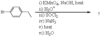 What would be the product of the following reaction sequence?   A)  p-bromobenzamide B)  p-bromobenzaldehyde oxime C)  p-bromobenzenesulfonamide D)  p-bromoaniline E)  4-bromo-3-chlorobenzoic acid