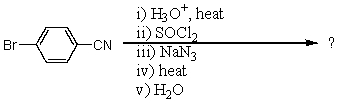 What would be the product of the following reaction sequence?   A)  p-bromobenzamide B)  p-bromobenzaldehyde oxime C)  p-bromobenzenesulfonamide D)  p-bromoaniline E)  4-bromo-3-chlorobenzoic acid