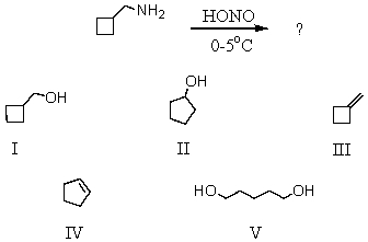 Which product could not be formed during the following reaction?   A)  I B)  II C)  III D)  IV E)  V