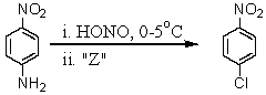 Consider the synthesis below.What is reagent  Z ?   A)  CuCl B)  CuCl<sub>2</sub> C)  NaCl D)  KCl E)  HCl/heat