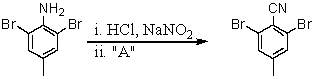 Consider the synthesis below.What is reagent A?   A)  H<sub>3</sub>PO<sub>2</sub> B)  HCN C)  P<sub>4</sub>O<sub>10</sub> D)  CuCN E)  CuCl<sub>2</sub>