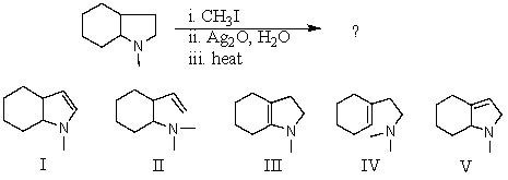 What would be the product of the following reaction sequence?   A)  I B)  II C)  III D)  IV E)  V