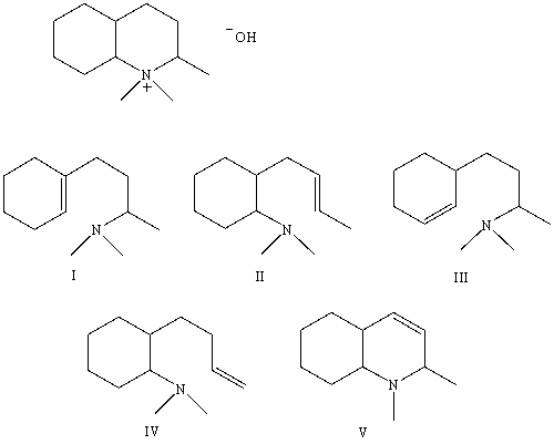 What is the chief product of the Hofmann elimination reaction applied to the compound shown?   A)  I B)  II C)  III D)  IV E)  V