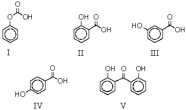  When sodium phenoxide is heated to 125 \degree C with carbon dioxide under pressure and the product mixture acidified,which of these is produced?   A)  I B)  II C)  III D)  IV E)  V 
