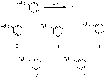 Predict the product of this Cope rearrangement:   A)  I B)  II C)  III D)  IV E)  V
