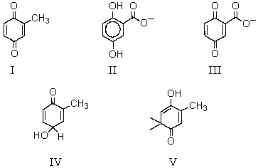 What product is likely to be obtained by the action of Ag<sup>+</sup> or Fe<sup>+3 </sup>on the following substance?     A)  I B)  II C)  III D)  IV E)  V