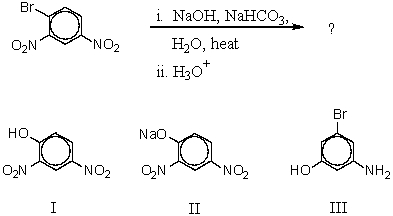 What product(s) would you expect from the following reaction?   A)  I B)  II C)  III D)  Substantial amounts of I and II E)  Substantial amounts of I,II,and III