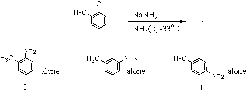 What products(s) would you expect from the following reaction?   A)  I B)  II C)  III D)  Products I and II E)  All of the above