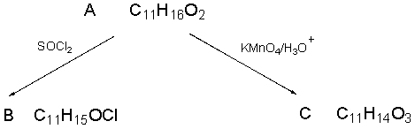 The spectra shown below are for the compound A.Explain each spectrum with labeling all the peaks and Identify compounds A-C.     IR Spectrum of Compound A     <sup>1</sup>HNMR Spectrum of Compound A     <sup>13</sup>CNMR Spectrum of Compound A   9 different signals = 9 different protons