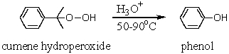 The industrial synthesis of phenol from cumene involves the acid hydrolysis of the key intermediate,cumene hydroperoxide (formed from cumene via oxidation).Outline the mechanistic steps that lead to this oxidation product.Which other industrially important substance is produced as a by-product in this reaction?  