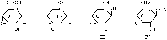 Which would undergo mutarotation in neutral aqueous solution?   A)  I B)  II C)  III D)  IV E)  I,II and III