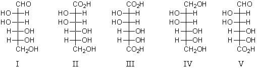 An aldaric acid is represented by:   A)  I B)  II C)  III D)  IV E)  V