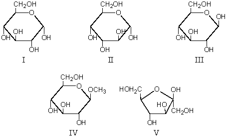 Which of these is a non-reducing monosaccharide?   A)  I B)  II C)  III D)  IV E)  V