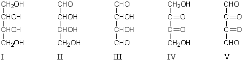 A compound X reacts with 3 mol of HIO4 to yield 2 mol of HCO2H and 2 mol of HCHO.What is the structure of X?   A)  I B)  II C)  III D)  IV E)  V