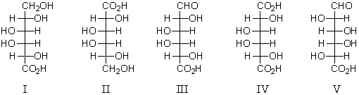 Which of the following is the structure of D-galacturonic acid?   A)  I B)  II C)  III D)  IV E)  V