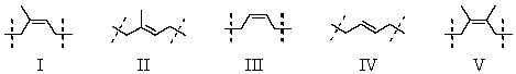 Which is the repeating unit of natural rubber?   A)  I B)  II C)  III D)  IV E)  V