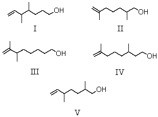 Which of the following compounds would be most likely to be found in nature? (Hint: recall the isoprene rule. )    A)  I B)  II C)  III D)  IV E)  V