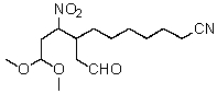  One of the intermediates in a prostaglandin synthesis is shown below.   Which reaction might be employed to make this molecule from 1,1-dimethoxy-3-nitropropane and an appropriate  \alpha , \beta -unsaturated aldehyde? Show the structural details of the reagents as well as any catalysts that might be needed. 