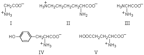 <strong>Which amino acid would have its isoelectric point near pH 10?  </strong> A) I B) II C) III D) IV E) V <div style=padding-top: 35px> 