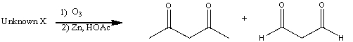 An unknown compound X was subjected to ozonolysis and was found to the following products.Determine which of the following compounds listed below could be the unknown X?     A) I B) II C) III D) IV E) V