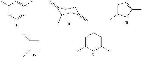 An unknown compound X was subjected to ozonolysis and was found to the following products.Determine which of the following compounds listed below could be the unknown X?     A) I B) II C) III D) IV E) V