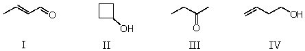 Which compound is not a constitutional isomer of the others?   A) I B) II C) III D) IV E) All of these choices are isomers of each other.