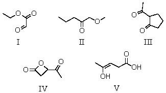Which compound can be classified as an ester as well as a ketone?   A) I B) II C) III D) IV E) V